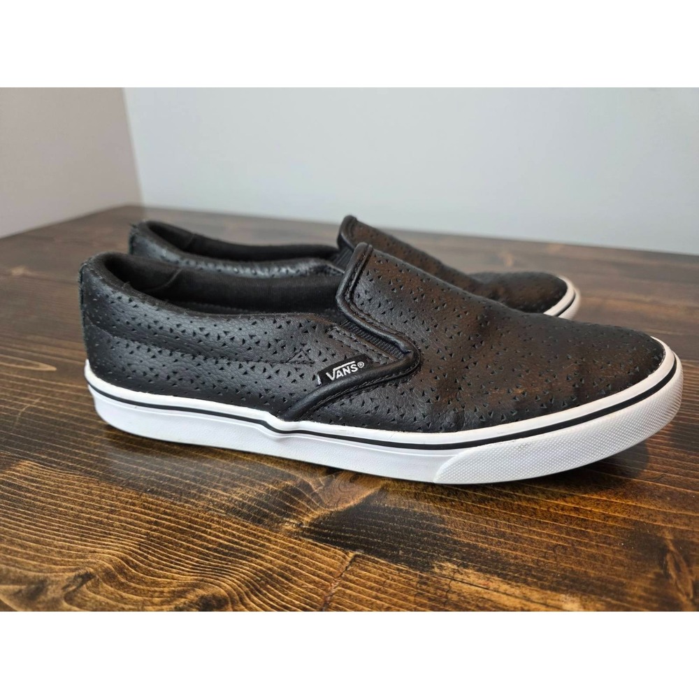 VANS Women's Sneakers Size‎ 8.5 UK 6 Black Leather Slip On Skate Shoes 721356